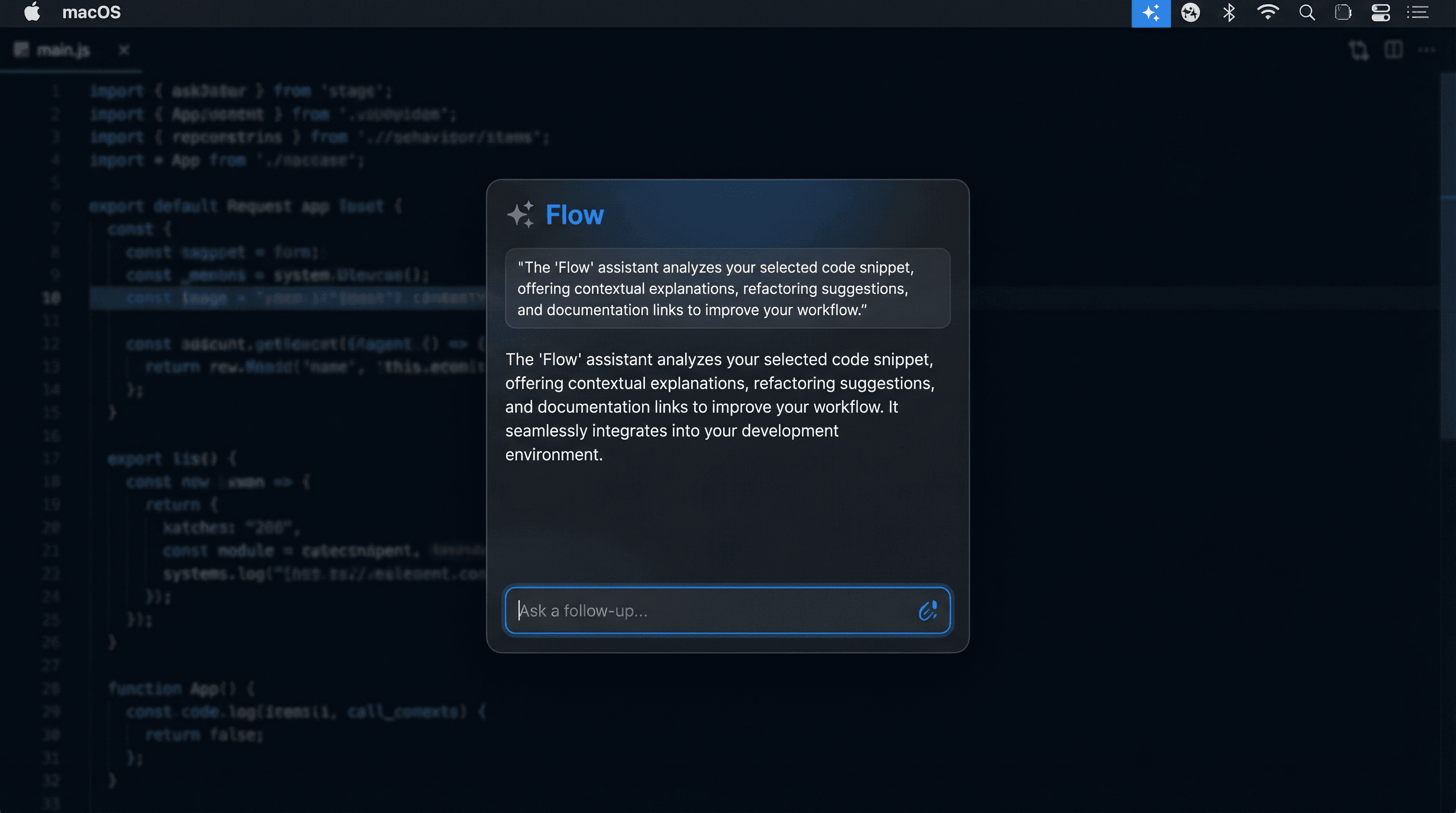 FlowCursor explaining code in a floating panel