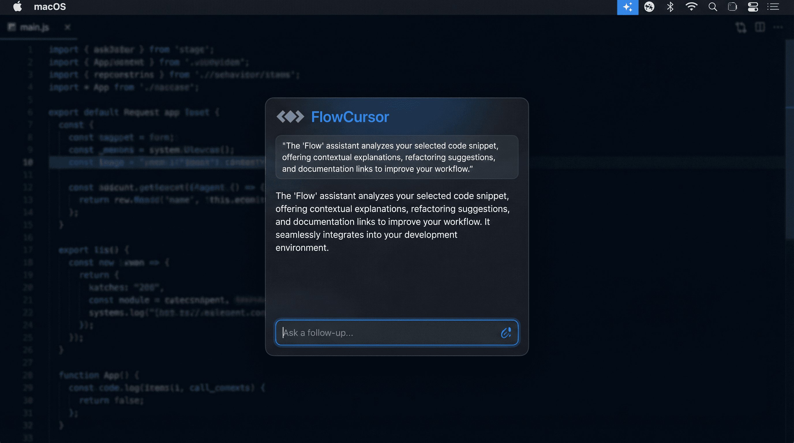 FlowCursor explaining code in a floating panel